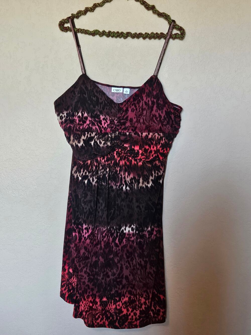 Cato Red Black and Brown leopard Print Spaghetti strap Midi dress Size XL